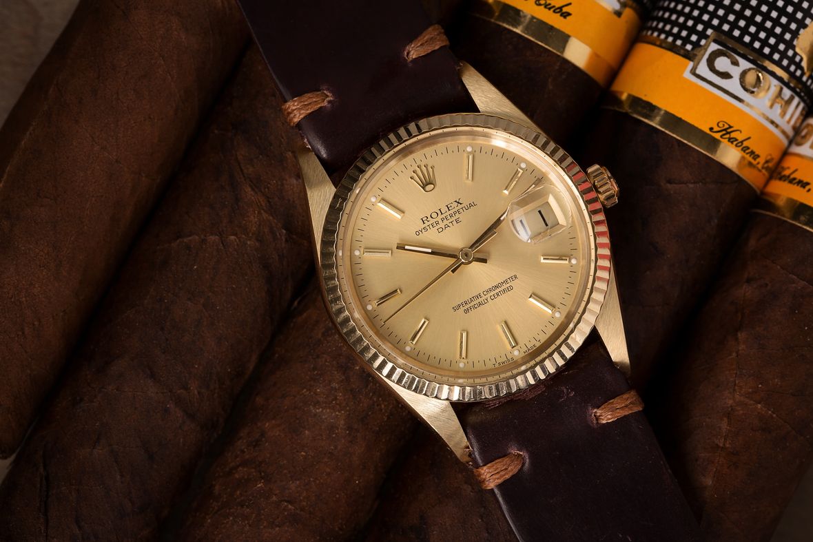 Rolex Date Yellow Gold Leather Strap