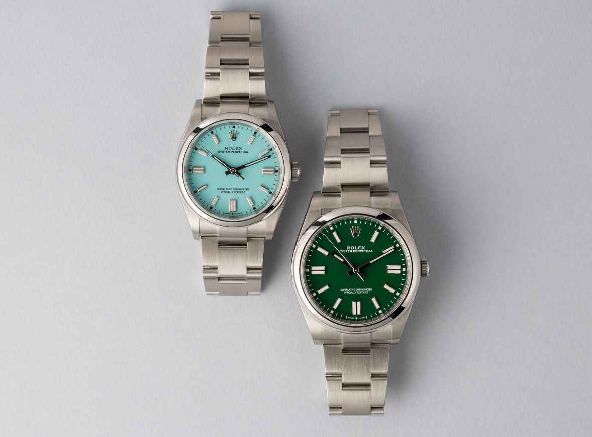 Rolex Oyster Perpetual 36 and 41 Turquoise Blue Green 36mm 41mm