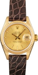 Rolex Datejust Pre-Owned 26MM Champagne Index Dial 18k Yellow Gold, Rolex Box (1991)
